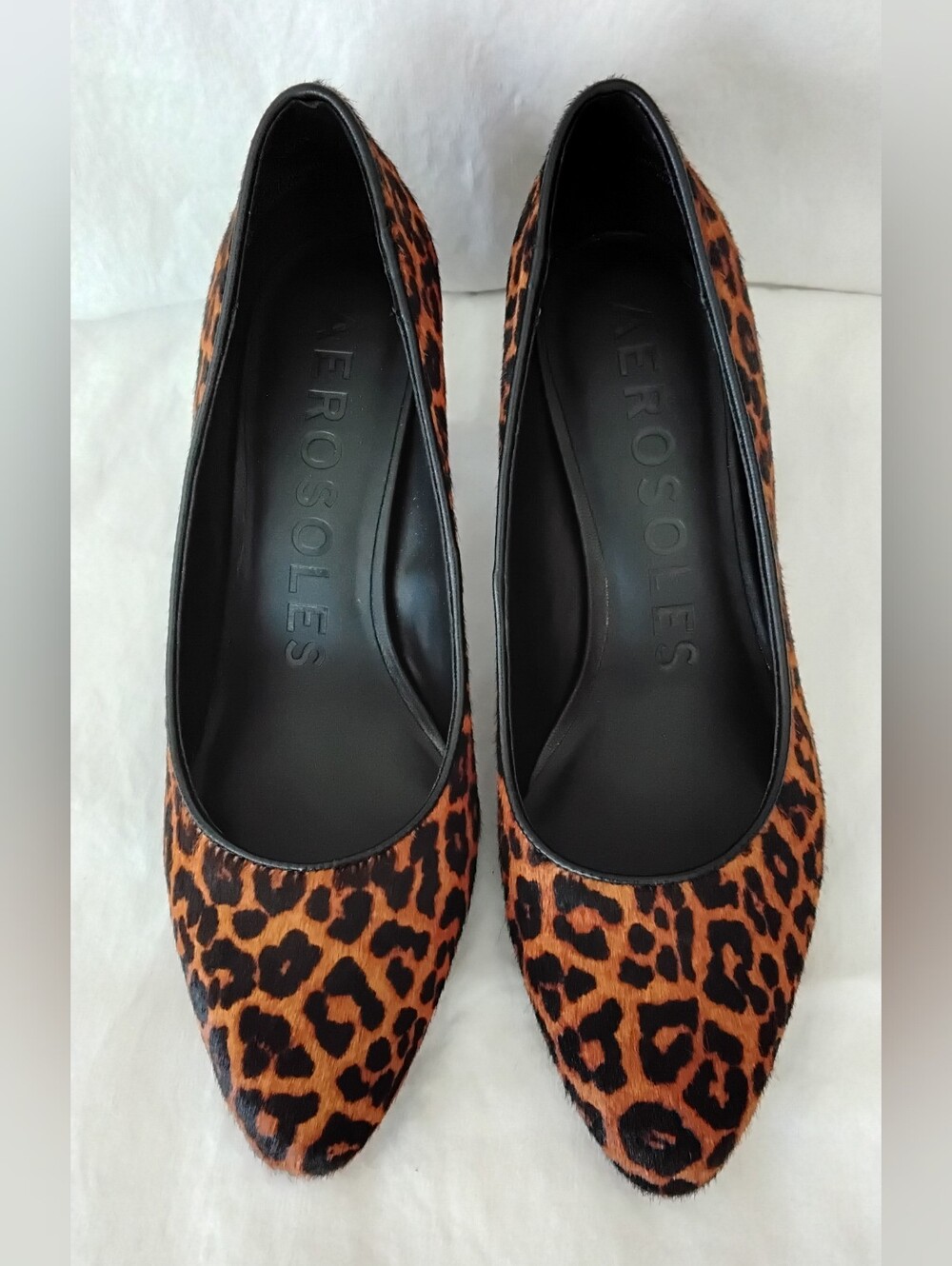 AEROSOLES Betsy Leather Leopard Print Pointed Toe Pumps - Brown/Black